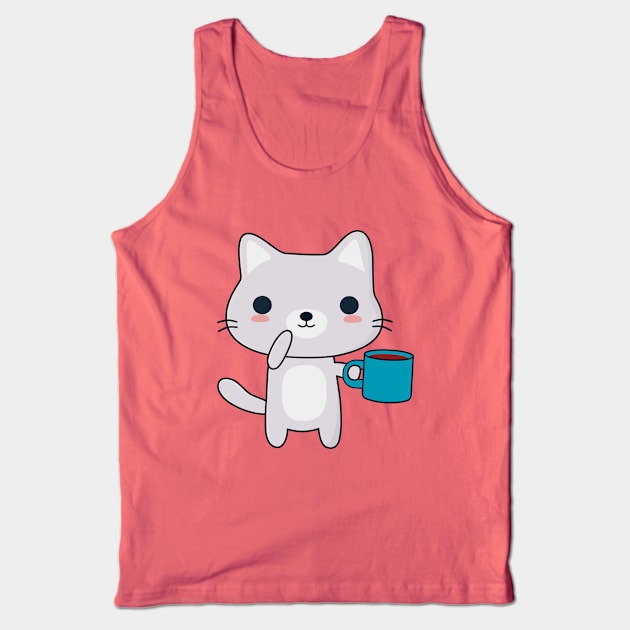 Cute Coffee Cat T-Shirt Tank Top by happinessinatee